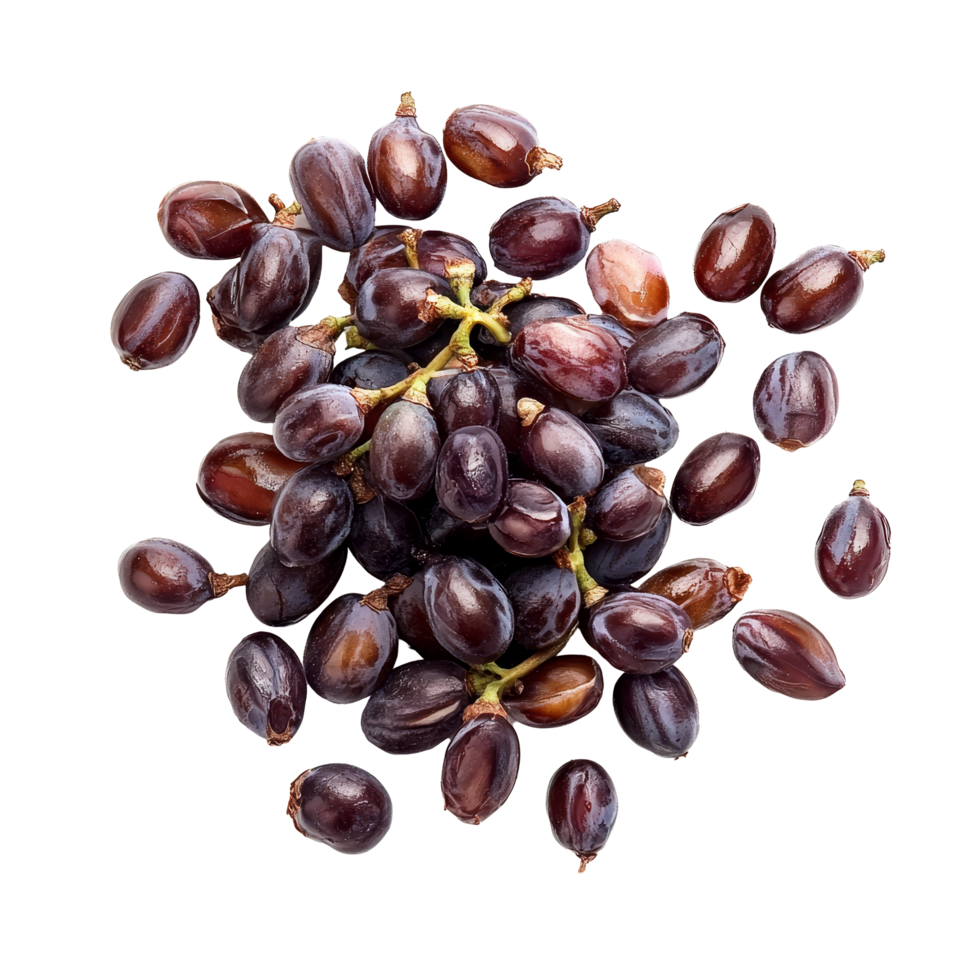 Grape seeds isolated on a clean transparent background showcasing their natural texture and dark coloration, grape seed isolated on transparent background png