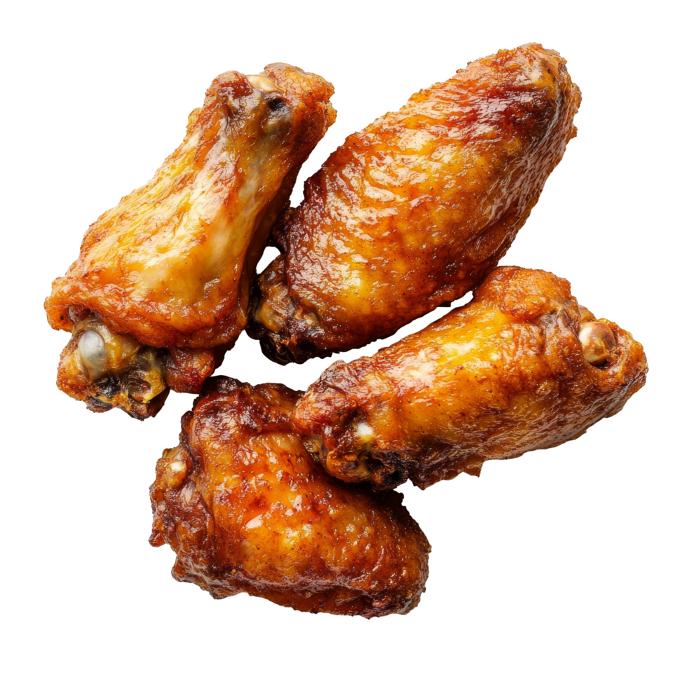 Crispy fried chicken wings served on a clean transparent background for a delicious meal experience, fried chicken wings on transparent background png