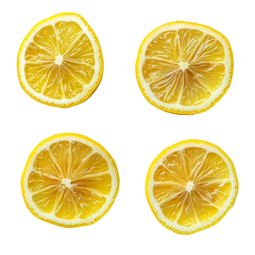 Fresh lemon slices arranged on a clean transparent background for culinary and design inspiration, Fresh lemon slices isolated on transparent background png