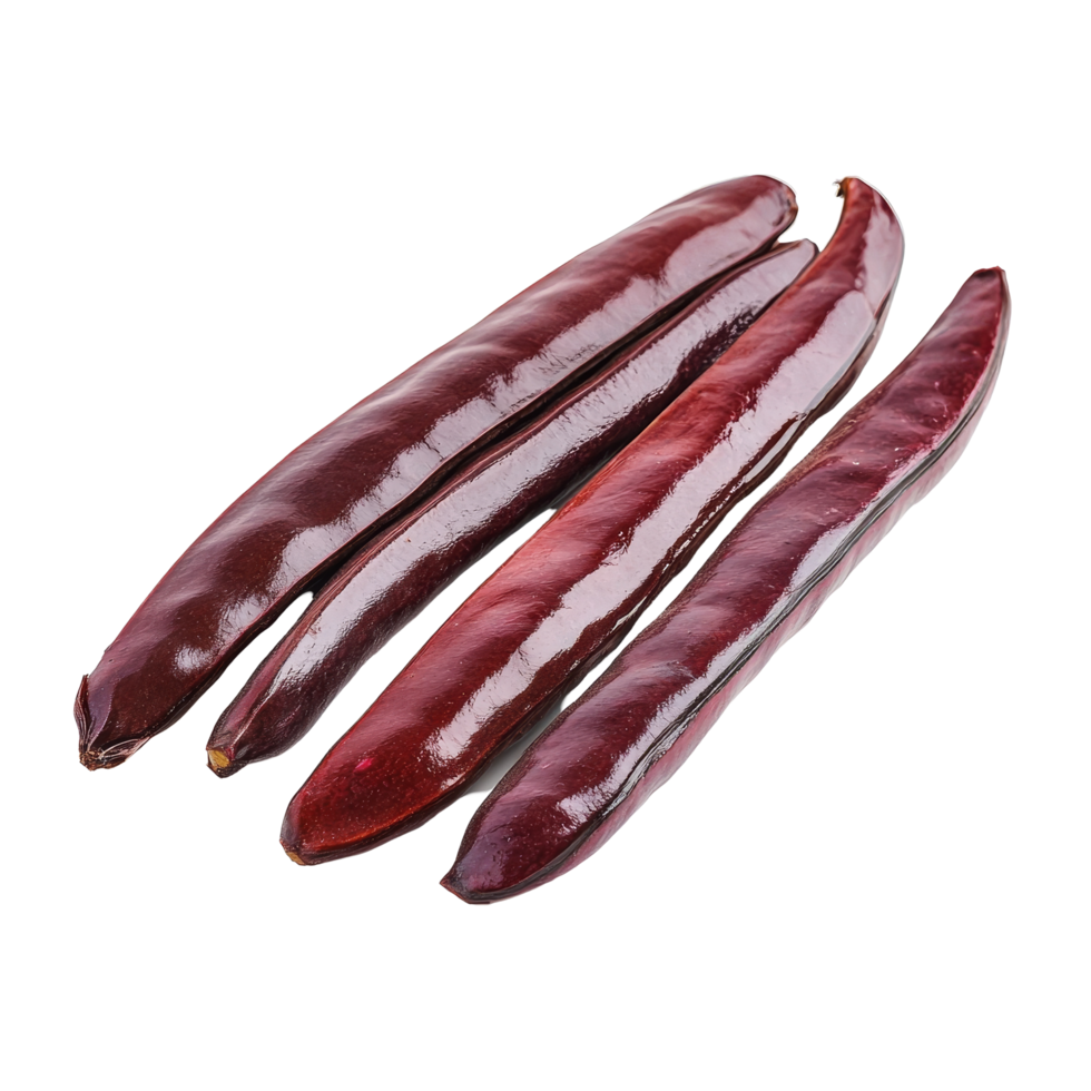 Fresh red long bean slices displayed on a clean transparent background highlighting their vibrant color and texture, red long bean slice on transparent background png