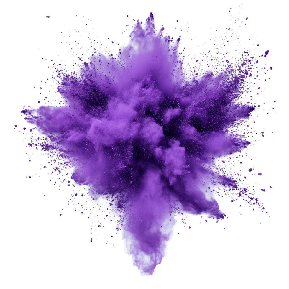 Vibrant purple powder explosion isolated against a transparent background showcasing dynamic motion and color contrast, purple powder pulver explosion isolated on transparent background png