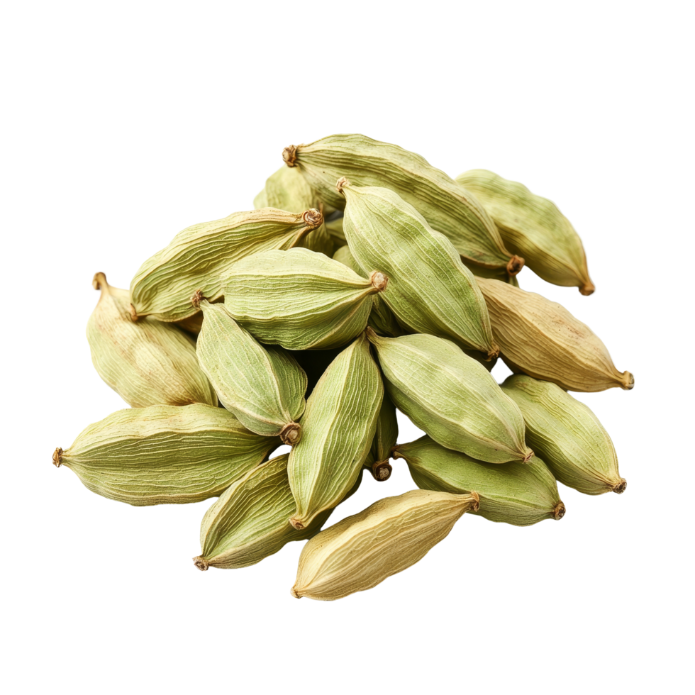 Cardamom isolate on a transparent background showcasing natural green and brown pod variations, Cardamom isolate on transparent background png