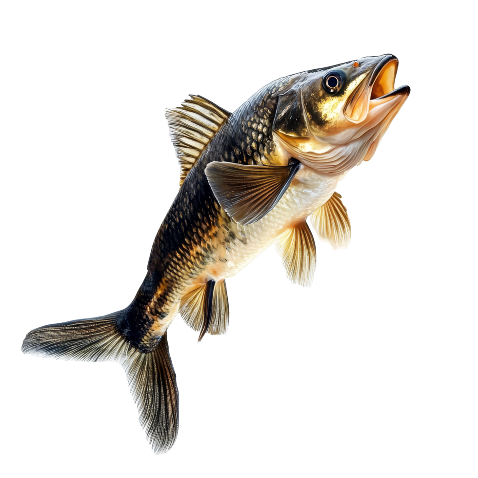 Highresolution leaping fish captured midair against a transparent background showcasing its natural beauty, Leaping Fish in MidAir High Resolutionisolated on transparent background png