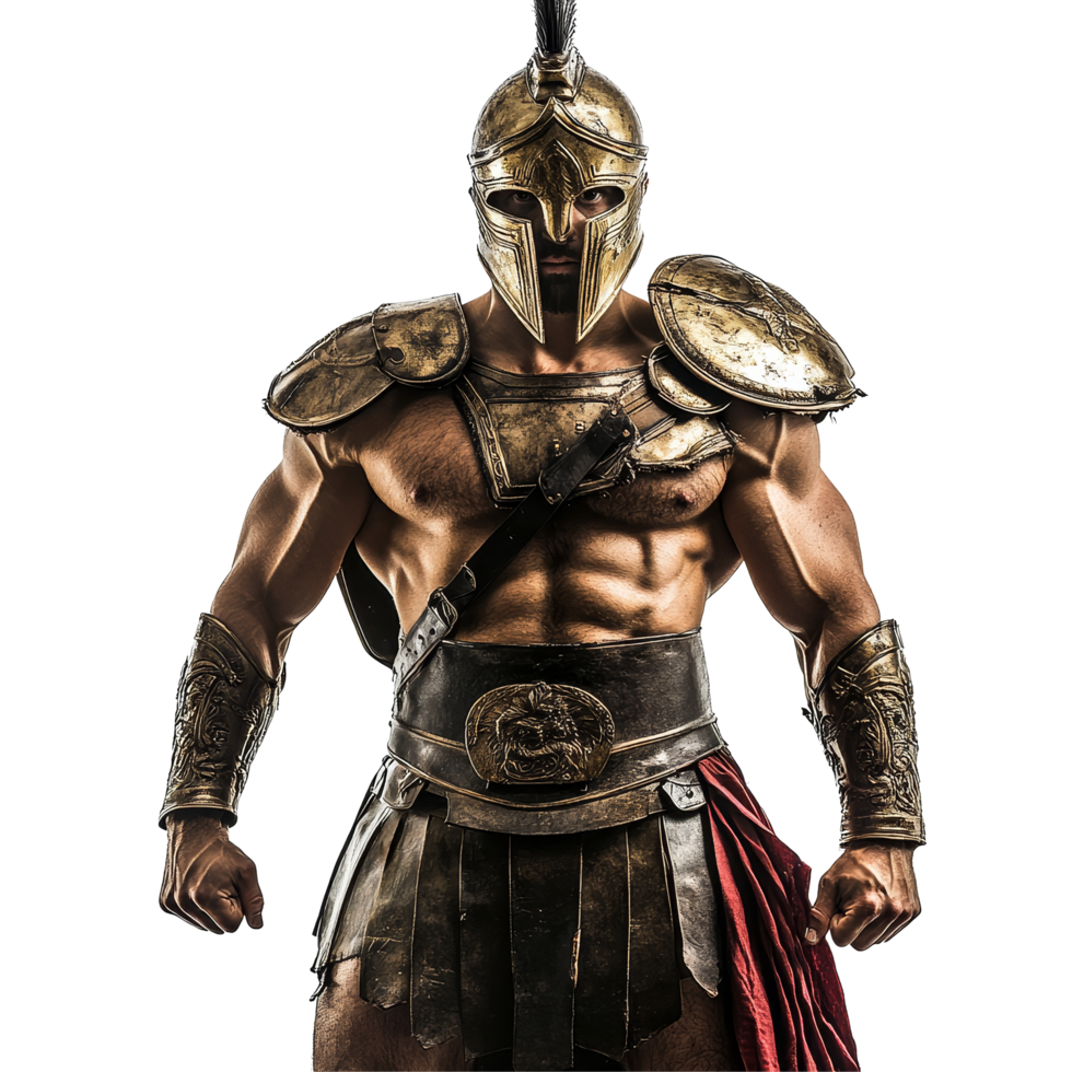 A Spartan warrior stands confidently, showcasing intricate armor against a clean transparent background, Spartan Warrior Facing the Camera on transparent background png