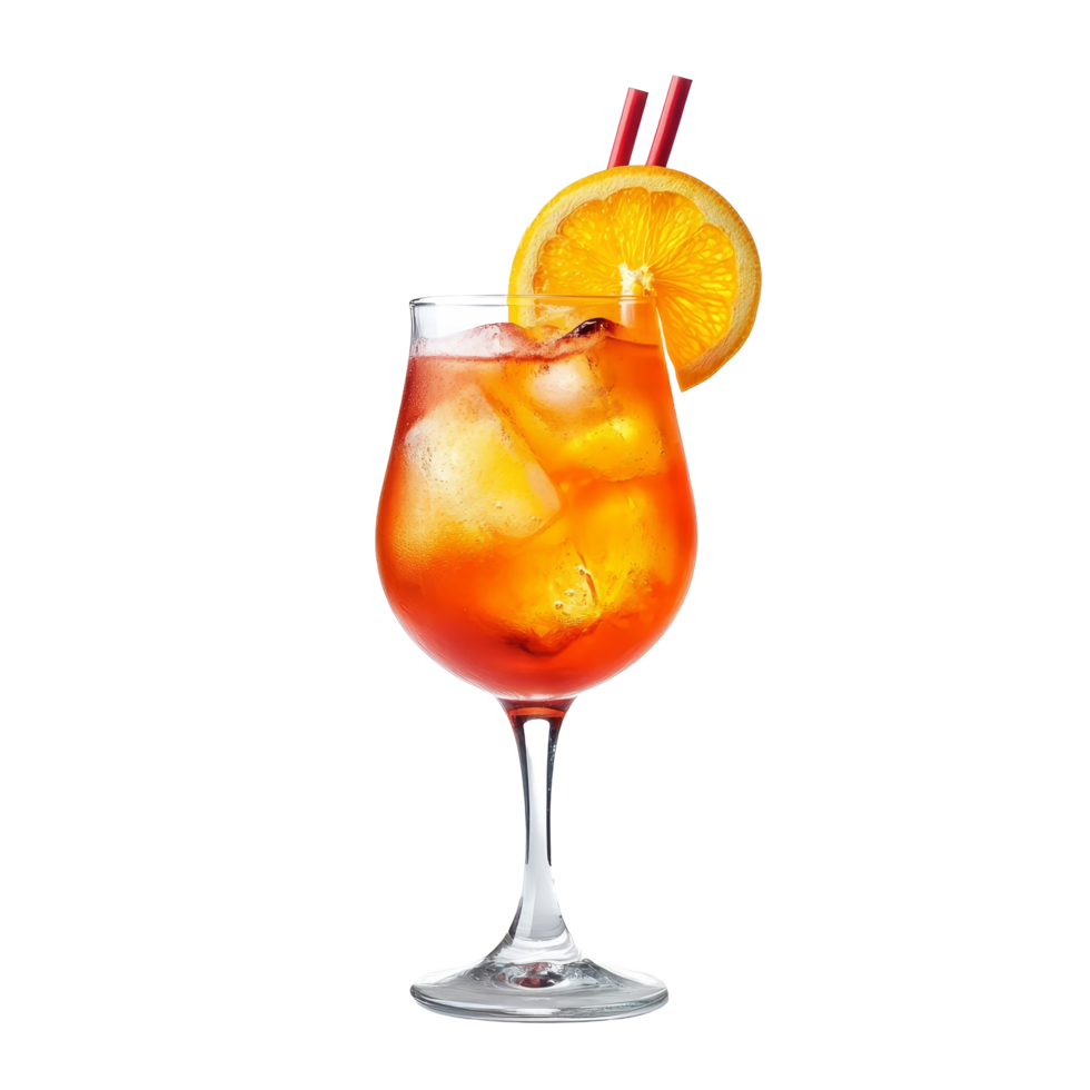 Refreshing summer cocktail served with ice and an orange slice on a transparent background, Summer cocktail isolated on solid transparent background png