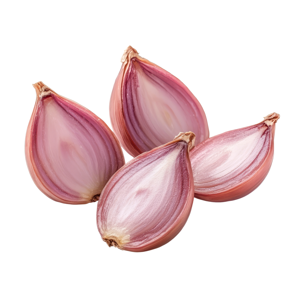 Freshly sliced shallots isolated on a clean transparent background for culinary use and recipe inspiration, shallots slice isolated on transparent background png