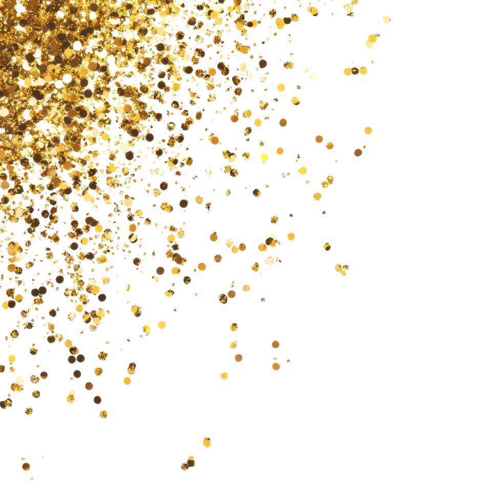 Luxurious gold glitter sparkling confetti for festive celebrations and events, Golden Glitter Celebration Luxurious Sparkling Confetti Rain on transparent background png