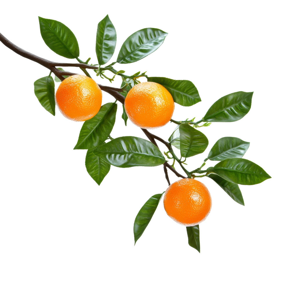Delicious mandarin branch with vibrant fruit and lush green leaves on transparent background, Branch of delicious Mandarin on transparent background cutouts png