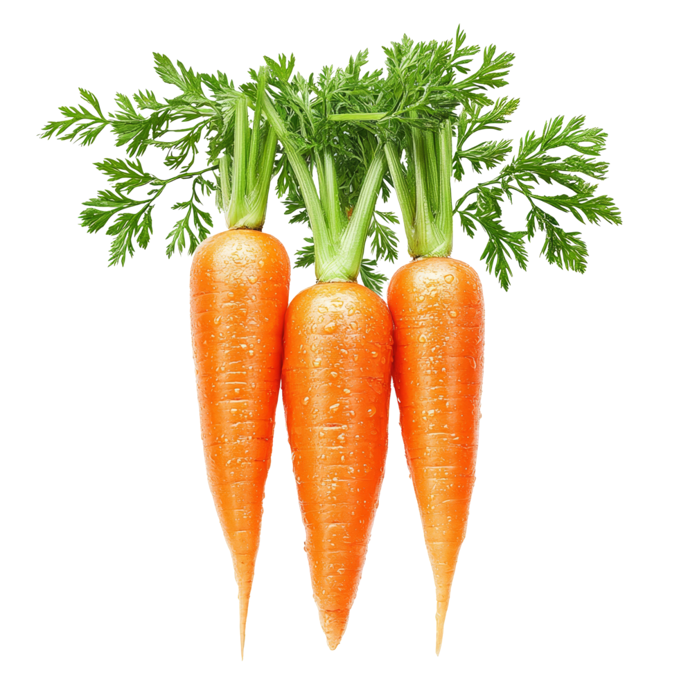 Fresh and vibrant carrots with green tops isolated on a transparent background for culinary uses or healthy eating, carrots isolated on transparent background png