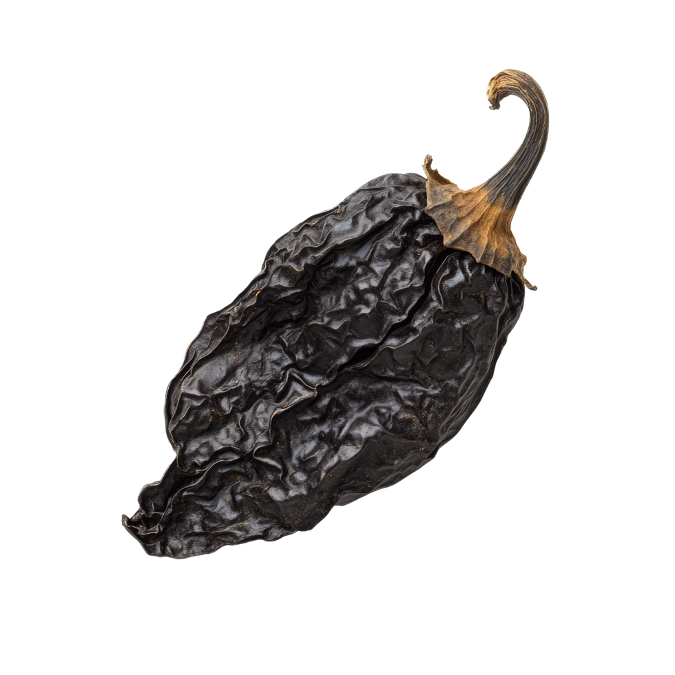 Dried ancho pepper showcasing rich texture and dark color isolated on a transparent background, dried ancho pepper isolated on transparent background png