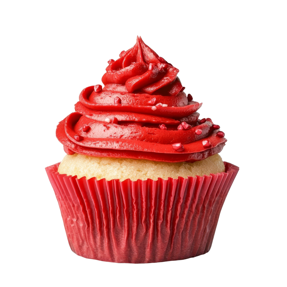 Delicious red cupcake with frosting on a transparent background perfect for celebrations or dessert cravings, red cupcake isolated on transparent background png