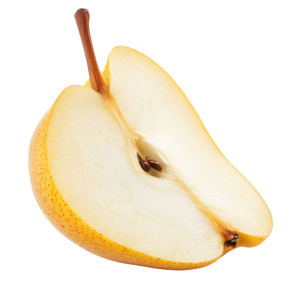 Freshly sliced pear isolated on a transparent background showcasing its juicy texture and natural color, slice pear isolated on transparent background png