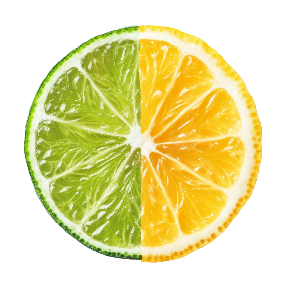 Fresh lemon and lime slices displayed on a clean, transparent background for culinary and beverage inspirations, lemon and lime slice isolated on transparent background png