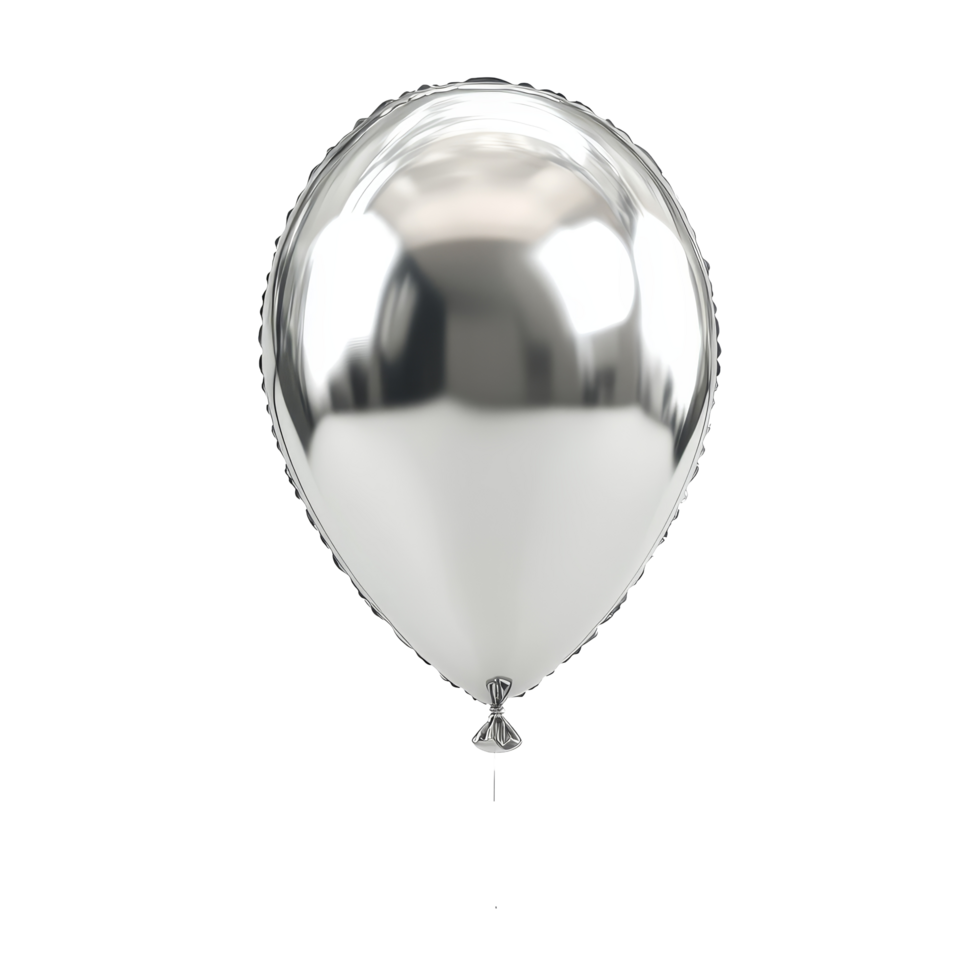 Shiny silver balloon floating against a clean transparent background with a smooth finish, 3d silver baloon, isolated transparent background png