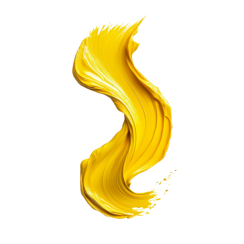 Twisted yellow paint brush stroke on transparent background showcasing vibrant color and artistic texture, twisted yellow paint brush stroke isolated on transparent background png