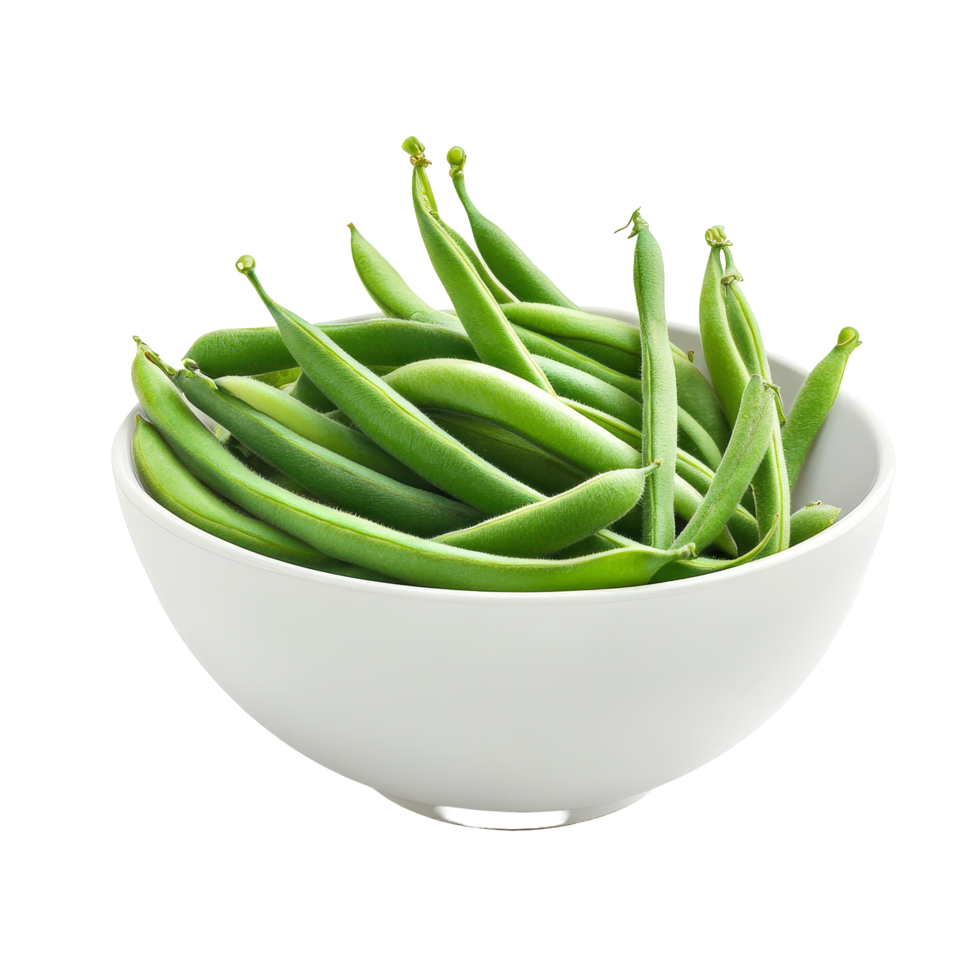 Fresh long beans or cowpeas in a transparent bowl isolated on a bright background for healthy cooking inspiration, Long bean or cowpea in transparent bowl isolated on transparent background png