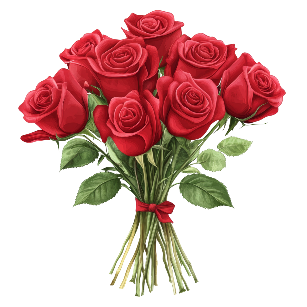 A beautiful red rose bouquet arranged elegantly on a transparent background, perfect for gifting on any occasion, red rose boquet gift, isolated on transparent background png