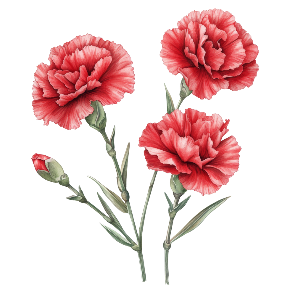 Beautiful carnation flowers in vibrant pink tones isolated on a clean transparent background for decorative use, Carnation flowers isolated on transparent background png