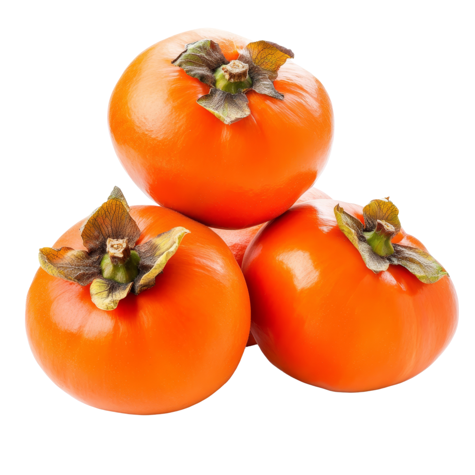 Fresh ripe persimmons stacked on a transparent background showcasing vibrant color and natural beauty, fresh ripe persimmons isolated on transparent background png
