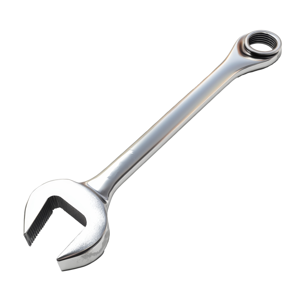 A shiny spanner tool isolated on a plain background, perfect for mechanical repairs and construction tasks, Spanner tool isolated png