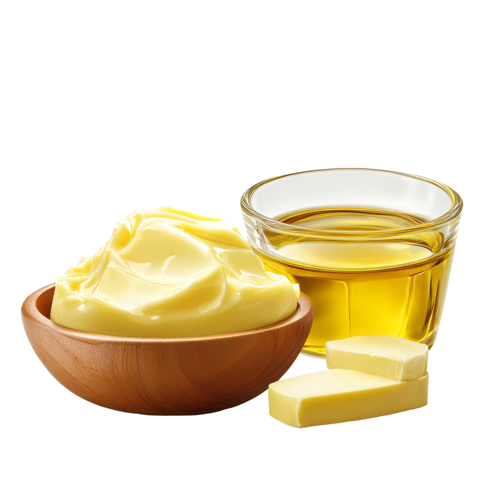 A closeup of butter margarine and oil on a transparent background for cooking inspiration, Butter, margarine and oil isolated png