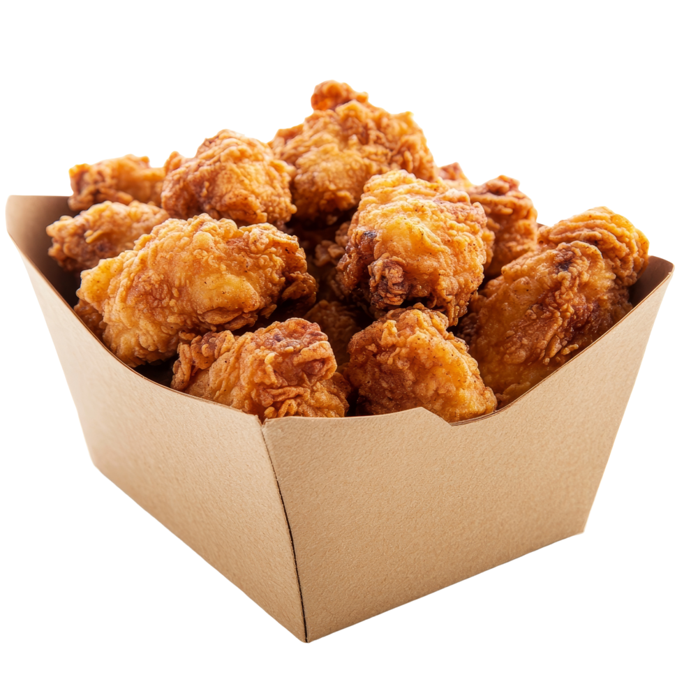 Crispy fried chicken served in paper containers on a clean transparent surface for a delicious meal experience, Crispy Fried Chicken in Paper Containers on transparent background png