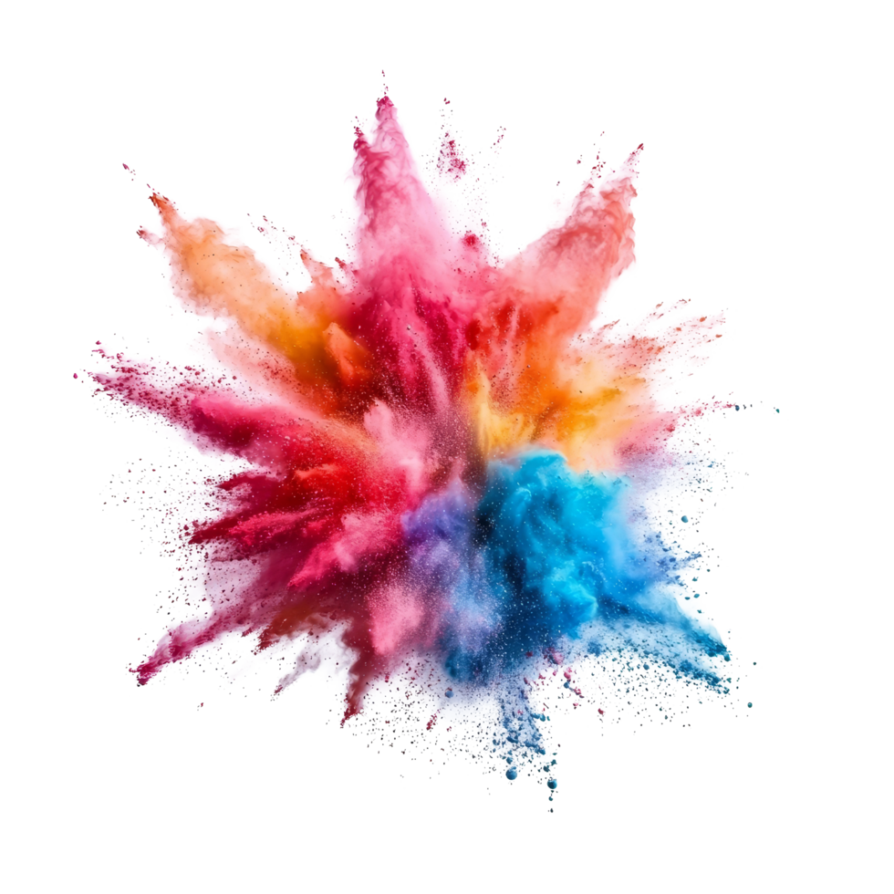 Vibrant explosion of colorful powders on a transparent background showcasing an array of dynamic hues in a stunning display of motion, colorful powder explosion isolated on transparent background png