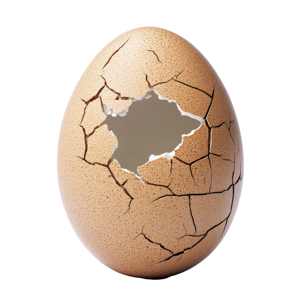 Cracked egg isolated on a plain background showcasing intricate details of the shells texture and breakage pattern, Cracked egg isolated Stock Photo png
