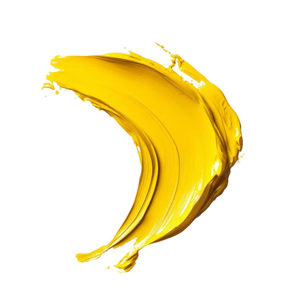 A dynamic yellow brush stroke curls gracefully across a transparent canvas, showcasing vibrant artistry, twisted yellow paint brush stroke isolated on transparent background png