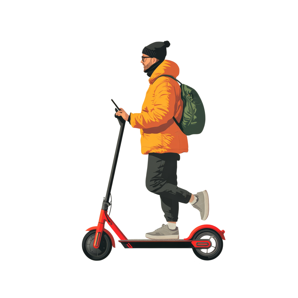 Tourist enjoying a ride on an electric scooter while using a smartphone in a lively urban area during the day, Tourist riding an electric scooter and smartphone png