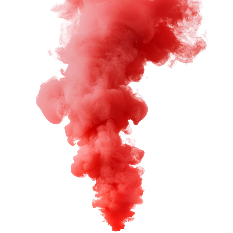 Red smoke plume rising isolated against a transparent background creating a dramatic visual effect and vibrant atmosphere, red smoke steam isolated on transparent background png