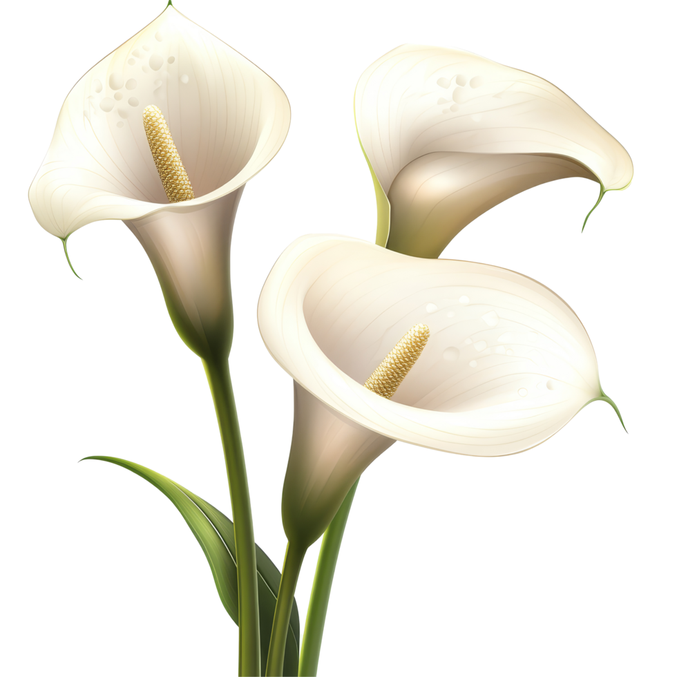 Beautiful calla lily flowers clipart on a transparent background for elegant designs and decorations, calla lilly flowers isolated on transparent background png