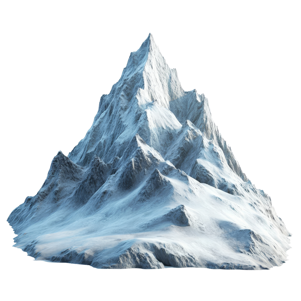 Majestic snowy mountain peak isolated against a bright transparent background showcasing natures beauty and tranquility, Snowy mountain isolated on transparent background png