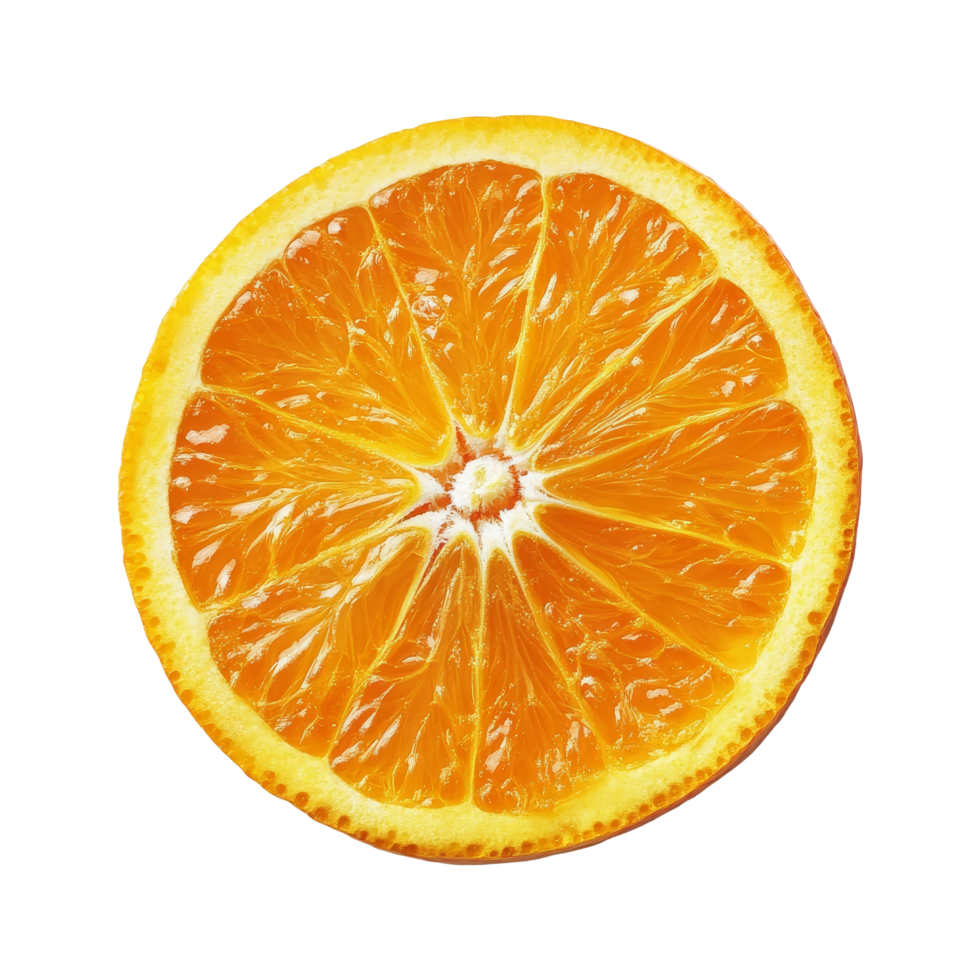 Fresh orange slice isolated on a transparent background highlighting its vibrant color and juicy texture, Orange slice isolated on transparent background png