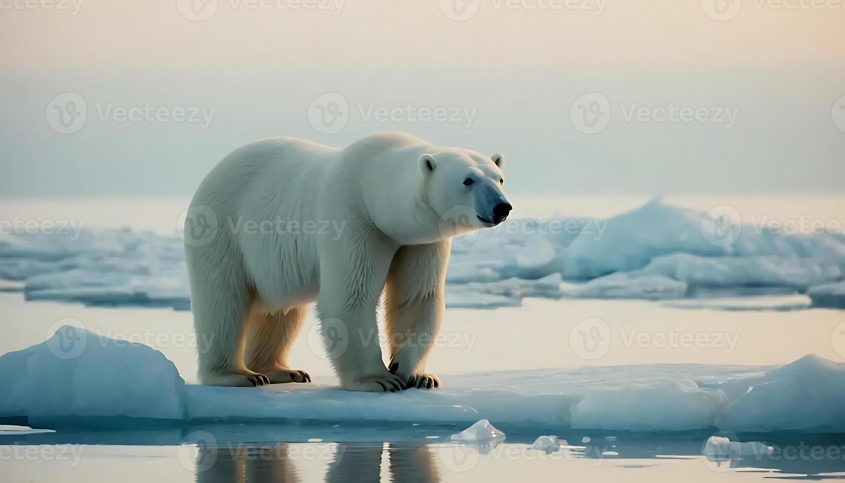 Polar Bear Walking on Ice Floe in Arctic Environment at Sunset photo