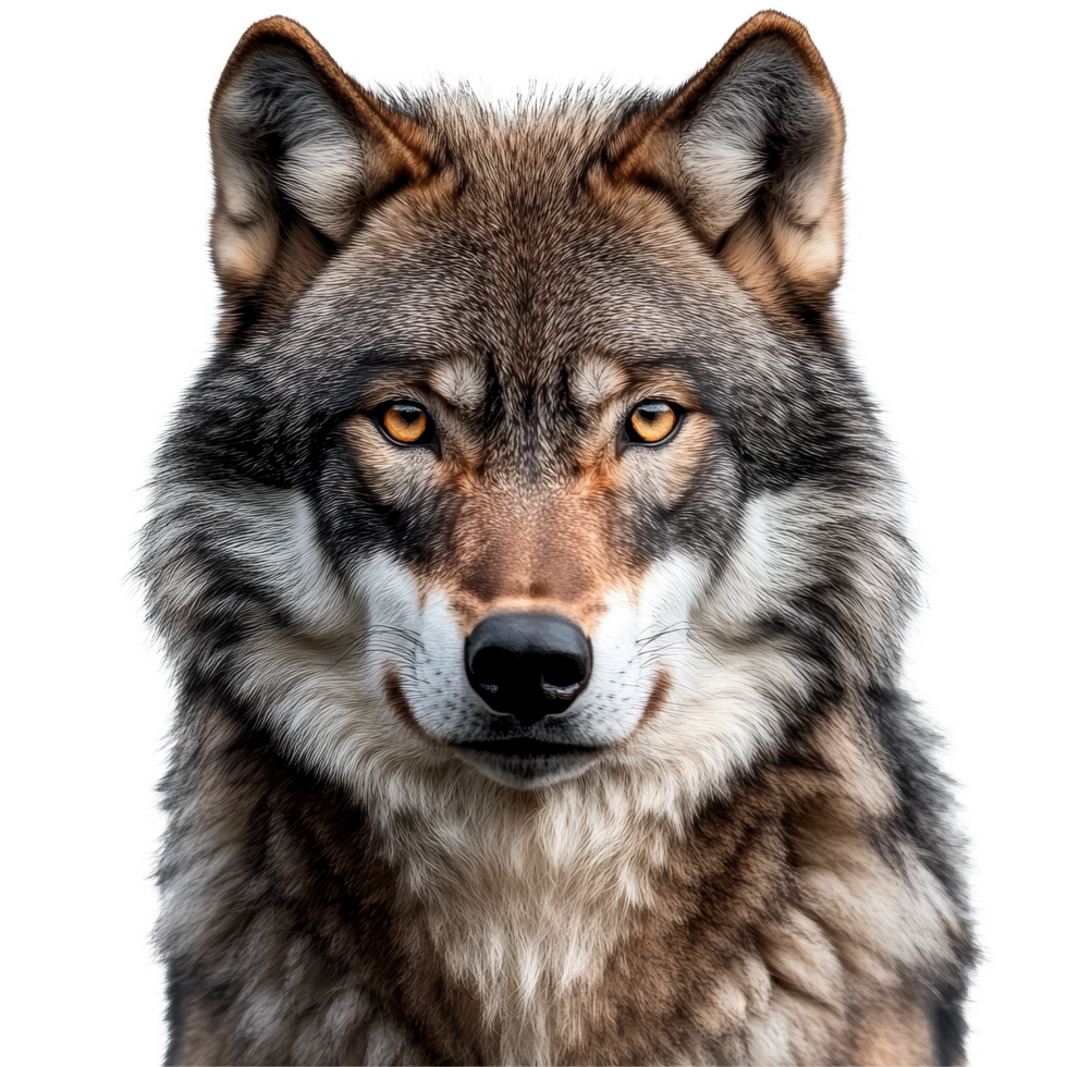 Closeup portrait of a majestic wolf with piercing eyes against a transparent background, wolf, face shot isolated on transparent background, beautiful, png