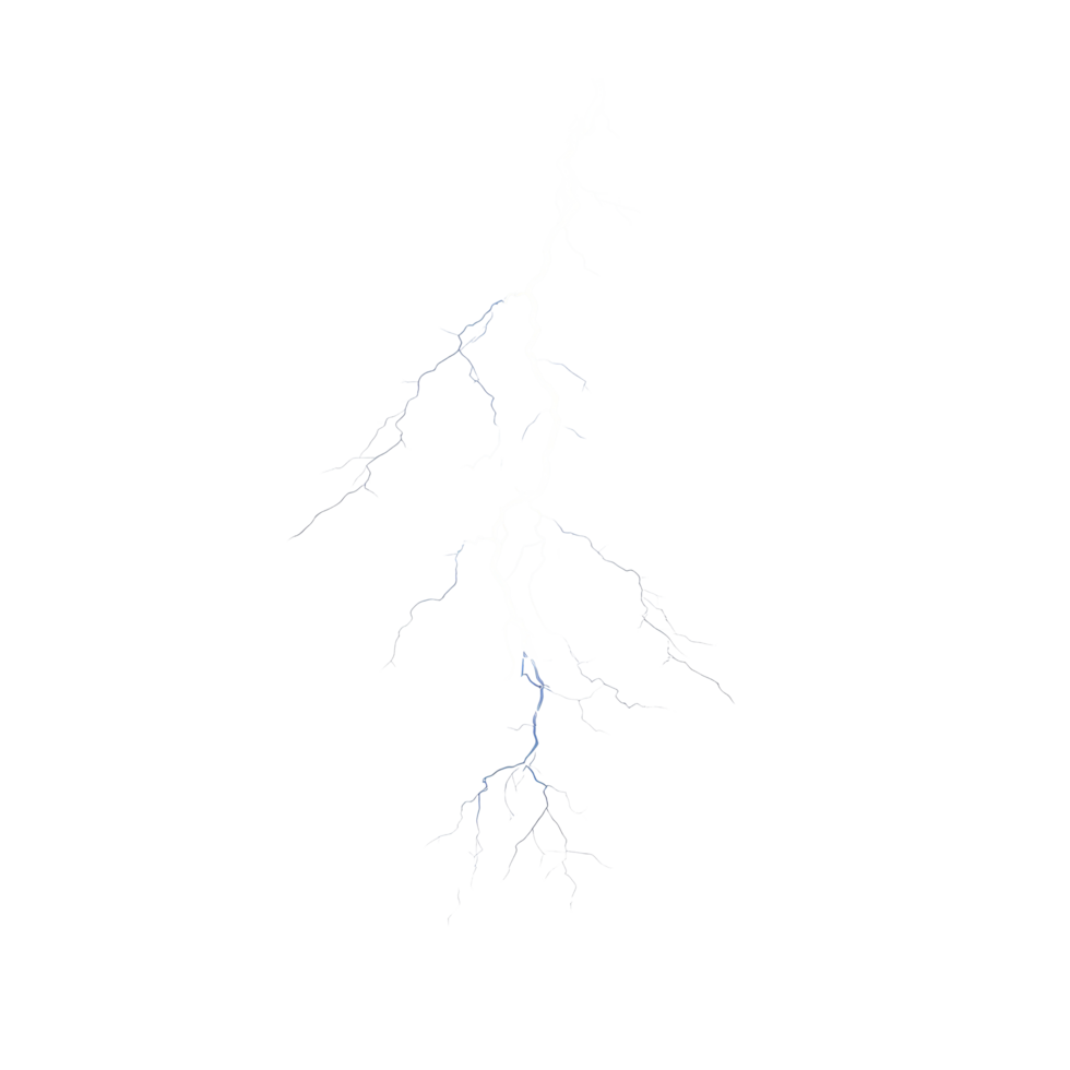 Stunning realistic lightning bolt overlay creating dynamic atmosphere against a stark transparent background, Electrifying Realistic Lightning Bolt Overlay on transparent background png