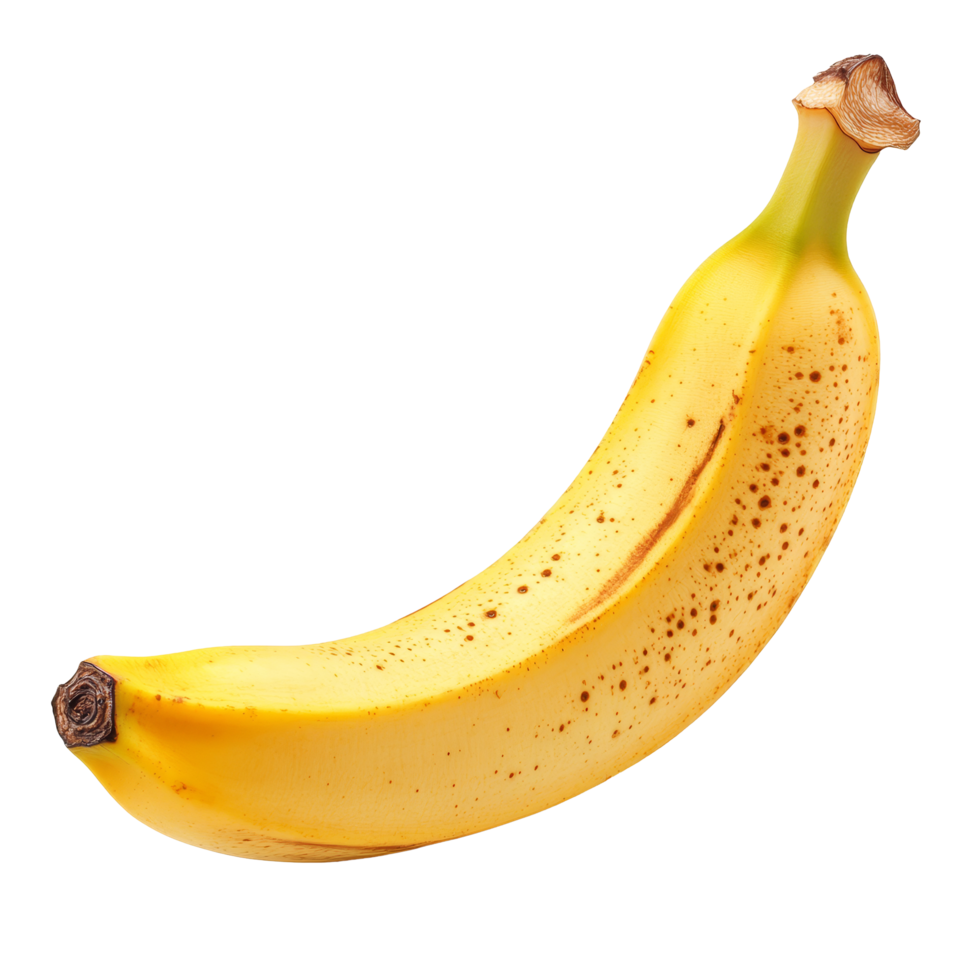 A ripe banana resting against a simple transparent background with a smooth texture and vibrant color, banana on transparent background png