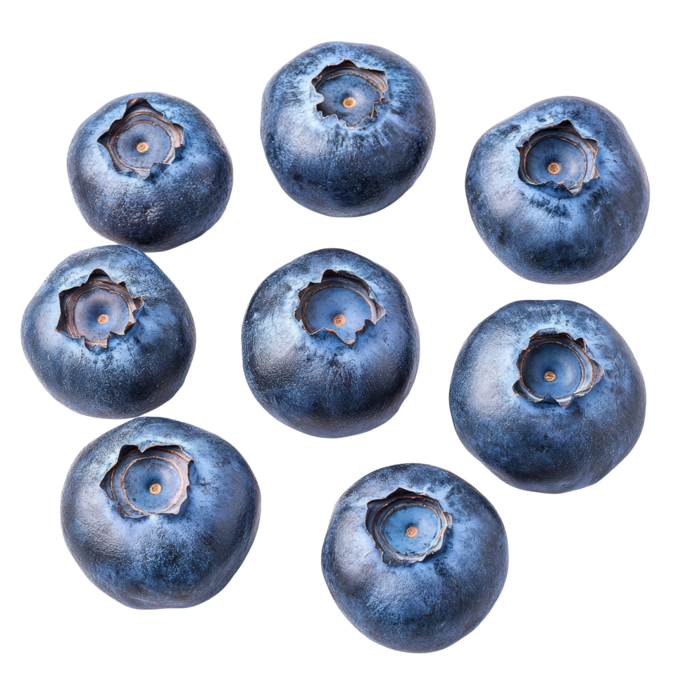Fresh blueberries arranged in a pleasing formation on a bright transparent background for culinary uses, Group of fresh blueberries isolated png