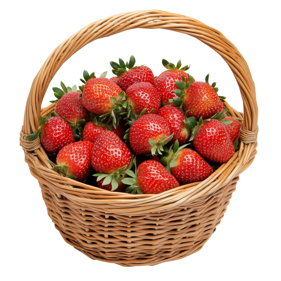 A basket overflowing with fresh strawberries on a transparent background, Basket Full of Strawberries on transparent background png
