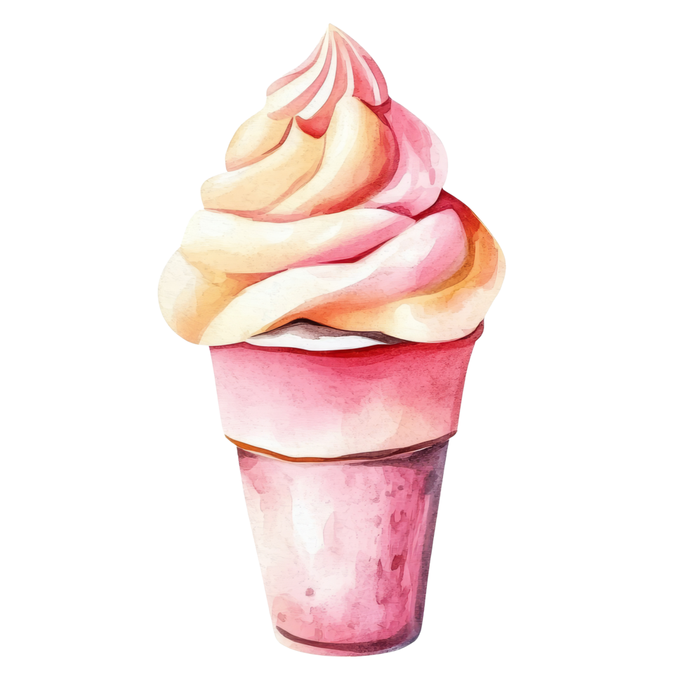 Delightful watercolor illustration of a soft serve ice cream cup on a transparent background, Realistic cute cartoon ice cream on transparent background png