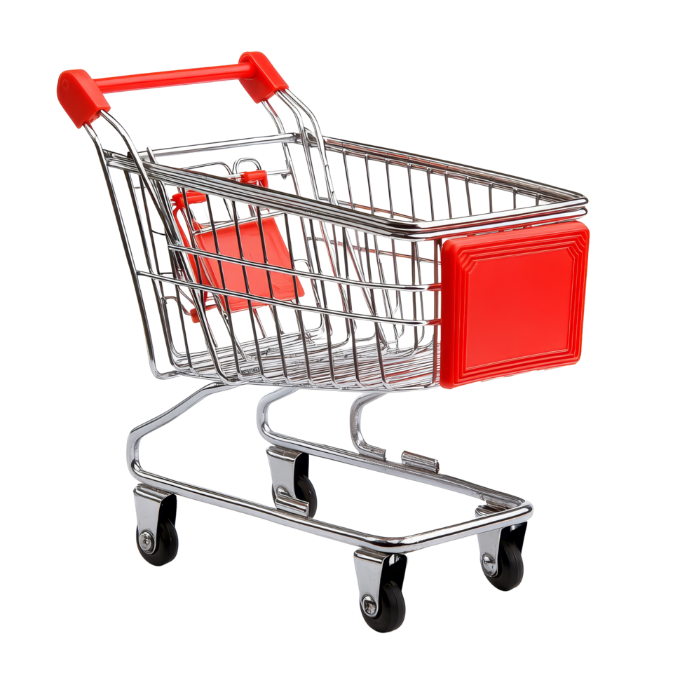 Empty shopping cart on a transparent background ready for grocery or retail shopping tasks, Empty shopping cart isolated png