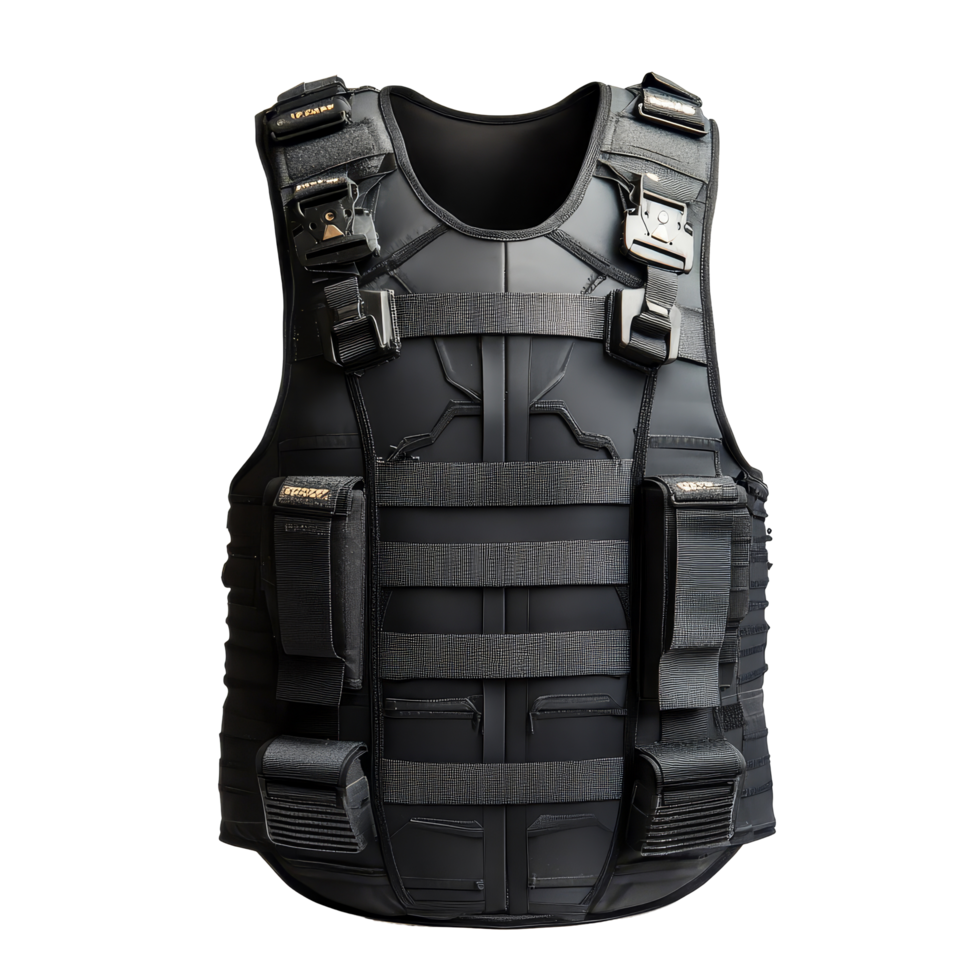 Bulletproof vest body armor in a clean, isolated view against a transparent background for safety gear illustration, Bulletproof Vest Body Armor Isolated on transparent background png