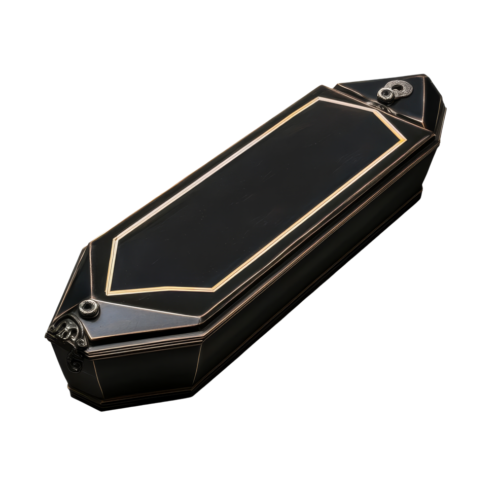 Isolated black magic coffin with sha transparent design on a simple background for mystical themes, black magic coffin, file of isolated object with shadow on transparent background png