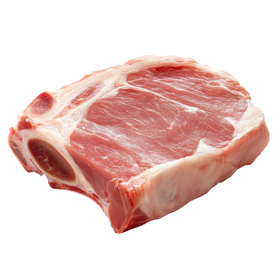 Raw pork chop on a transparent background ready for cooking or meal preparation showcasing its fresh texture and color, Raw pork isolated on transparent background png