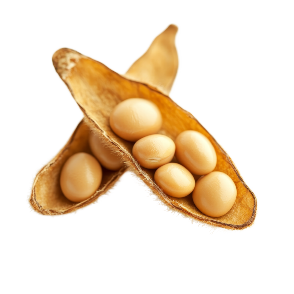 Closeup of isolated soybean pods with seeds on a transparent background showcasing natural agricultural products, Close up Soybean isolated on transparent background png