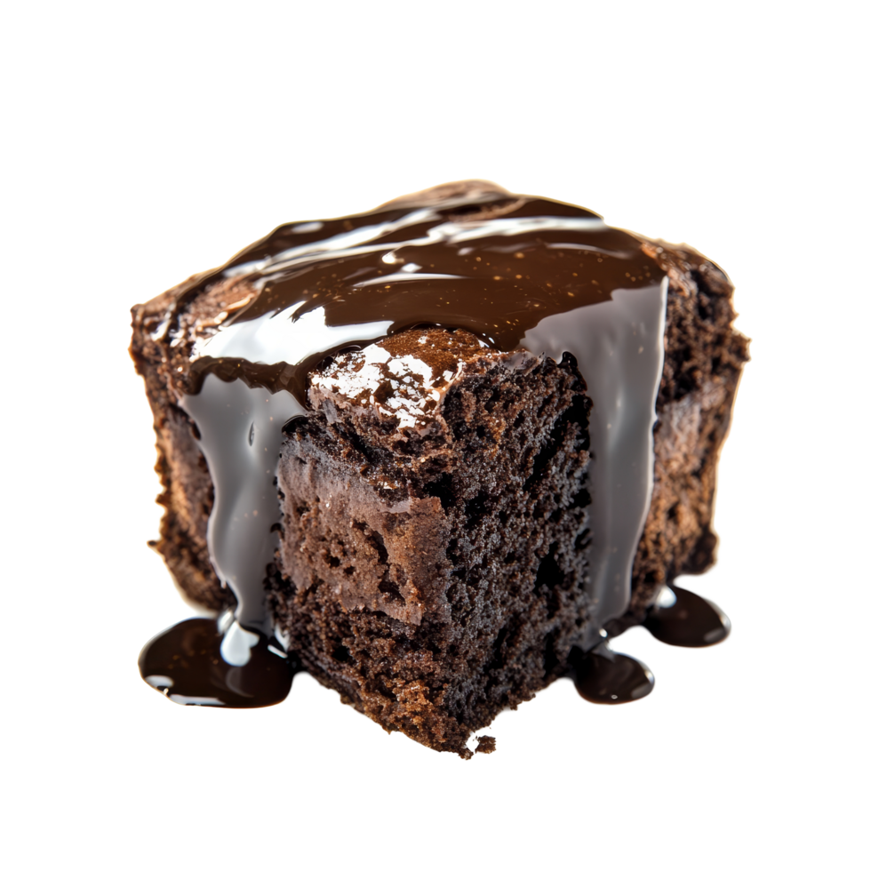 Decadent molten chocolate cake slice with rich chocolate sauce on a clean transparent background, molten chocolate cake slice isolated on transparent background png