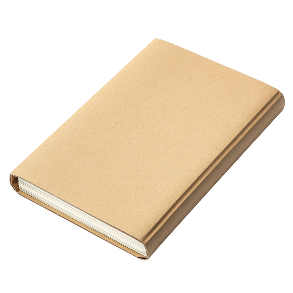 A closed brown paper notebook resting on a flat surface, showcasing a simple and rustic design perfect, Closed brown paper notebook. Realisticphotography isolated on transparent background. png