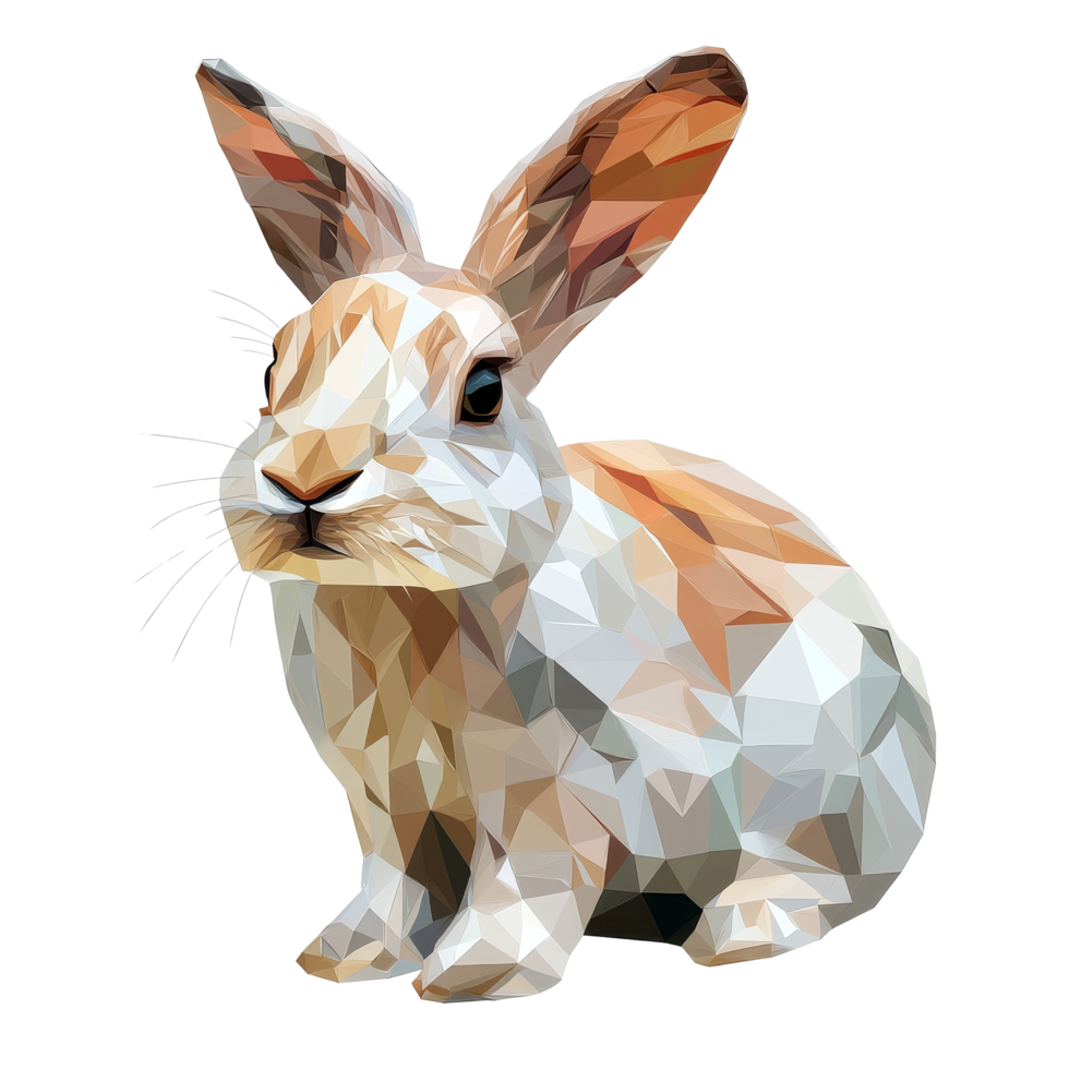 Polygonal rabbit artwork with geometric shapes displayed on a clean transparent background for visual appeal, Polygonal rabbit on transparent background. Geometric polygonal rabbit transparent png