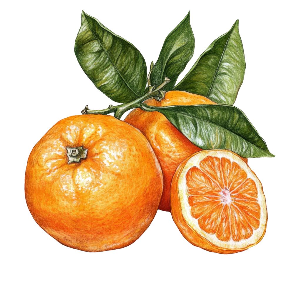 Fresh mandarin oranges with green leaves isolated on a transparent background showcasing their vibrant color and juicy texture, Mandarin iolated on transparent background png